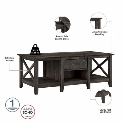 Bush Furniture - Key West Coffee Table with End Tables in Dark Gray Hickory (Set of 2) - KWS023GH veiw 5