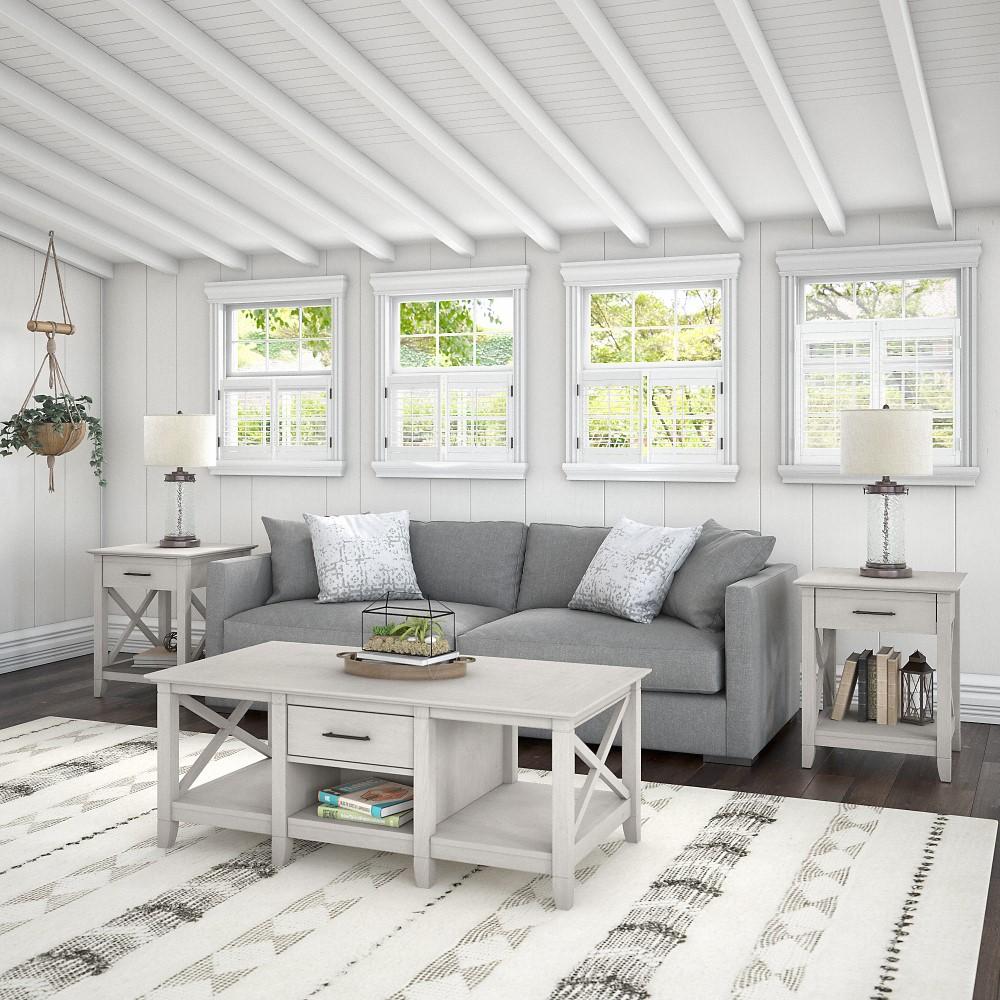 Bush Furniture - Key West Coffee Table with End Tables in Linen White Oak (Set of 2) - KWS023LW veiw 2