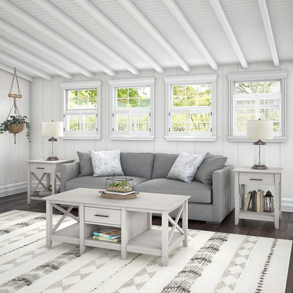 Bush Furniture - Key West Coffee Table with End Tables in Linen White Oak (Set of 2) - KWS023LW veiw 2