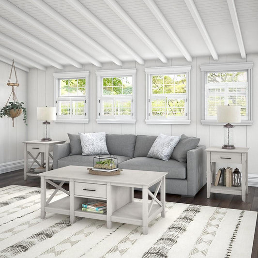 Bush Furniture - Key West Coffee Table with End Tables in Linen White Oak (Set of 2) - KWS023LW veiw 2