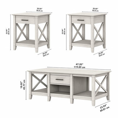 Bush Furniture - Key West Coffee Table with End Tables in Linen White Oak (Set of 2) - KWS023LW veiw 6