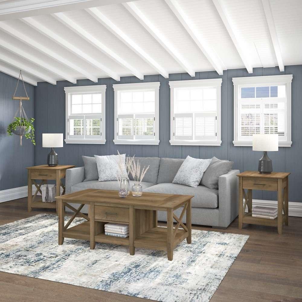 Bush Furniture - Key West Coffee Table with End Tables in Reclaimed Pine (Set of 2) - KWS023RCP veiw 4