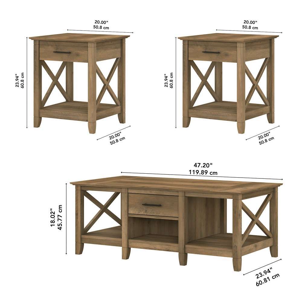 Bush Furniture - Key West Coffee Table with End Tables in Reclaimed Pine (Set of 2) - KWS023RCP veiw 6