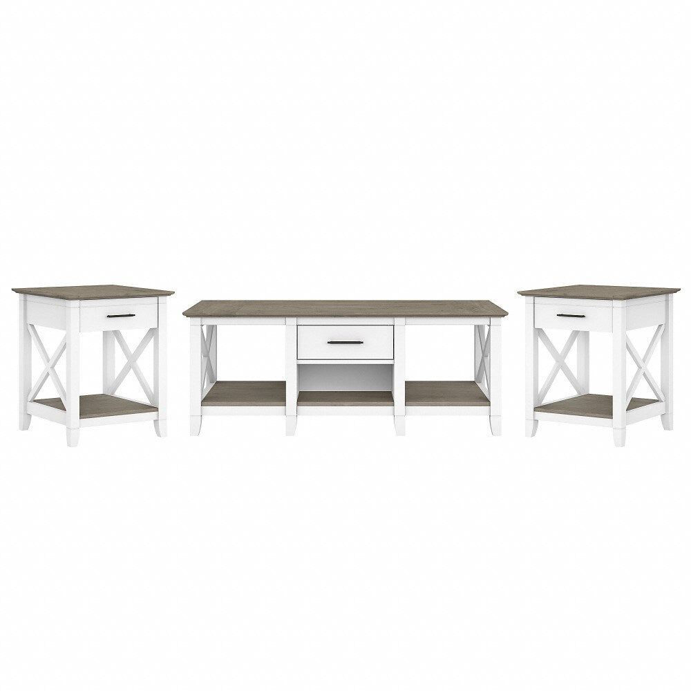 Bush Furniture - Key West Coffee Table with End Tables in Pure White and Shiplap Gray (Set of 2) - KWS023G2W veiw 1