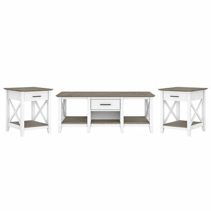 Bush Furniture - Key West Coffee Table with End Tables in Pure White and Shiplap Gray (Set of 2) - KWS023G2W veiw 1