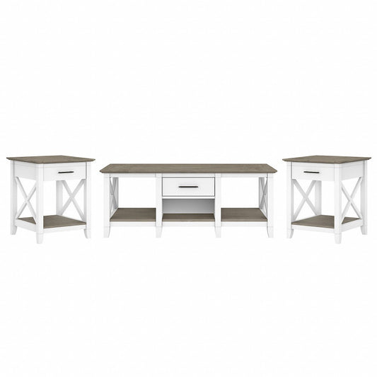 Bush Furniture - Key West Coffee Table with End Tables in Pure White and Shiplap Gray (Set of 2) - KWS023G2W veiw 1
