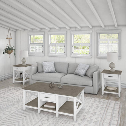 Bush Furniture - Key West Coffee Table with End Tables in Pure White and Shiplap Gray (Set of 2) - KWS023G2W veiw 2