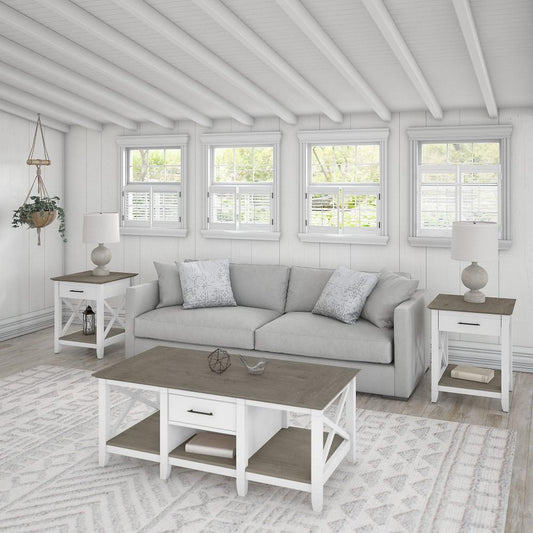 Bush Furniture - Key West Coffee Table with End Tables in Pure White and Shiplap Gray (Set of 2) - KWS023G2W veiw 2