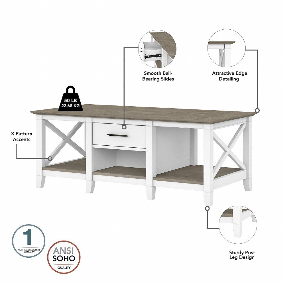 Bush Furniture - Key West Coffee Table with End Tables in Pure White and Shiplap Gray (Set of 2) - KWS023G2W veiw 3