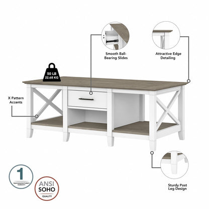 Bush Furniture - Key West Coffee Table with End Tables in Pure White and Shiplap Gray (Set of 2) - KWS023G2W veiw 3