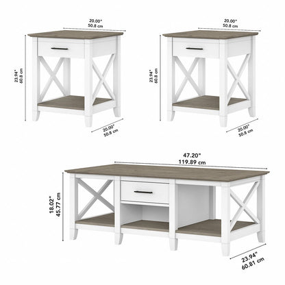 Bush Furniture - Key West Coffee Table with End Tables in Pure White and Shiplap Gray (Set of 2) - KWS023G2W veiw 6
