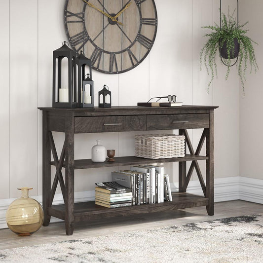 Bush Furniture - Key West Console Table with Drawes and Shelves in Dark Gray Hickory - KWT248GH-03 veiw 1