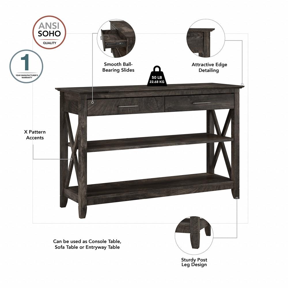 Bush Furniture - Key West Console Table with Drawes and Shelves in Dark Gray Hickory - KWT248GH-03 veiw 5