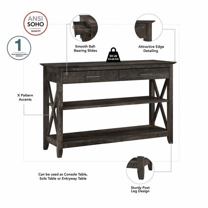 Bush Furniture - Key West Console Table with Drawes and Shelves in Dark Gray Hickory - KWT248GH-03 veiw 5