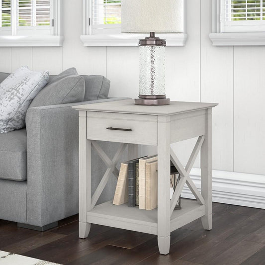 Bush Furniture - Key West End Table with Storage in Linen White Oak - KWT120LW-03 veiw 2