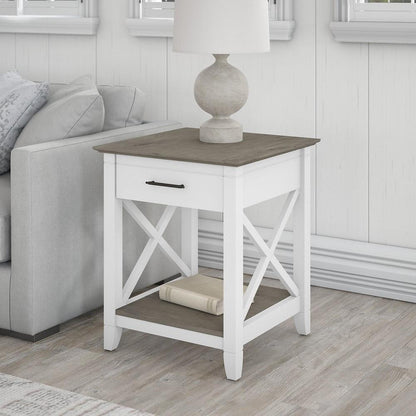 Bush Furniture - Key West End Table with Storage in Pure White and Shiplap Gray - KWT120G2W-03 veiw 2