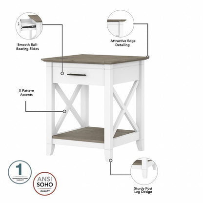 Bush Furniture - Key West End Table with Storage in Pure White and Shiplap Gray - KWT120G2W-03 veiw 3