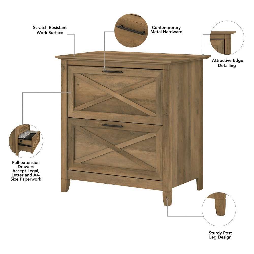 Bush Furniture - Key West 2 Drawer Lateral File Cabinet in Reclaimed Pine - KWF130RCP-03 veiw 5