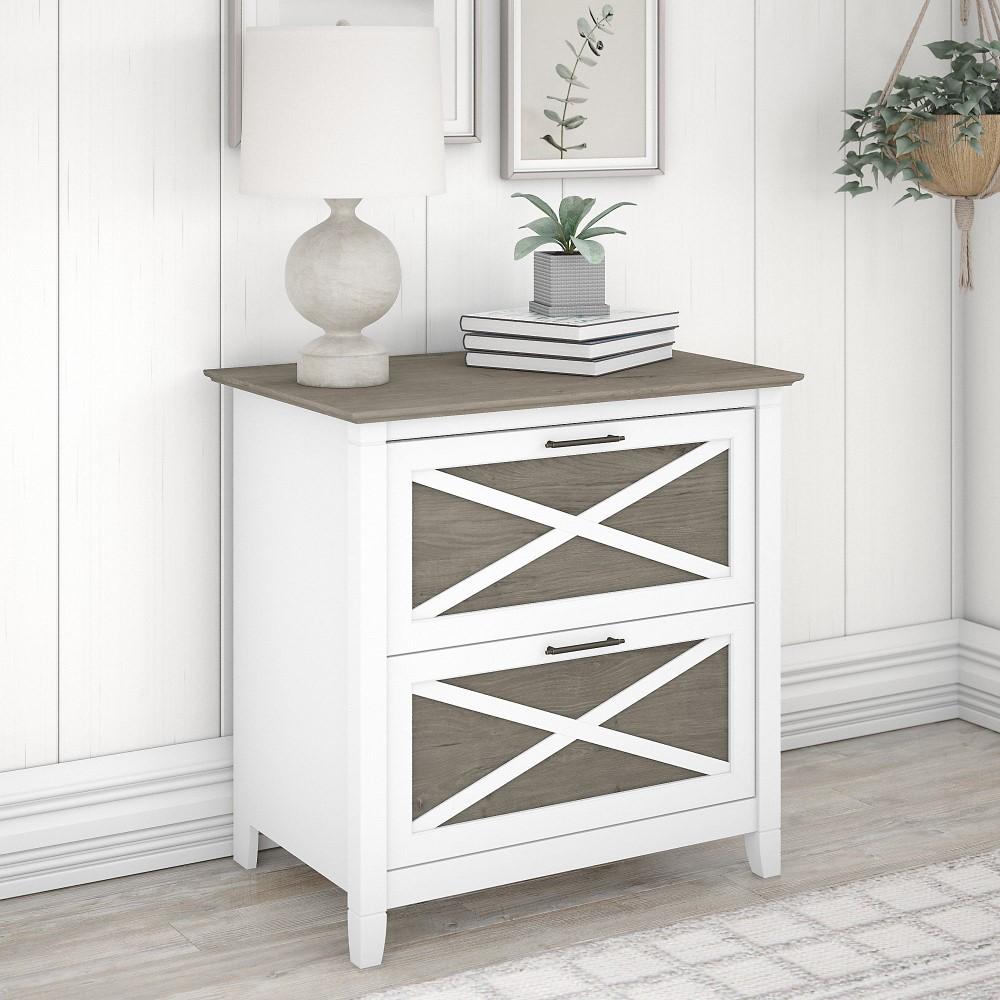 Bush Furniture - Key West 2 Drawer Lateral File Cabinet in Pure White and Shiplap Gray - KWF130G2W-03 veiw 2