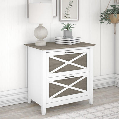Bush Furniture - Key West 2 Drawer Lateral File Cabinet in Pure White and Shiplap Gray - KWF130G2W-03 veiw 2