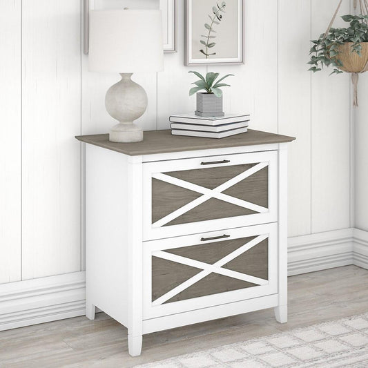 Bush Furniture - Key West 2 Drawer Lateral File Cabinet in Pure White and Shiplap Gray - KWF130G2W-03 veiw 2