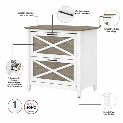 Bush Furniture - Key West 2 Drawer Lateral File Cabinet in Pure White and Shiplap Gray - KWF130G2W-03 veiw 3