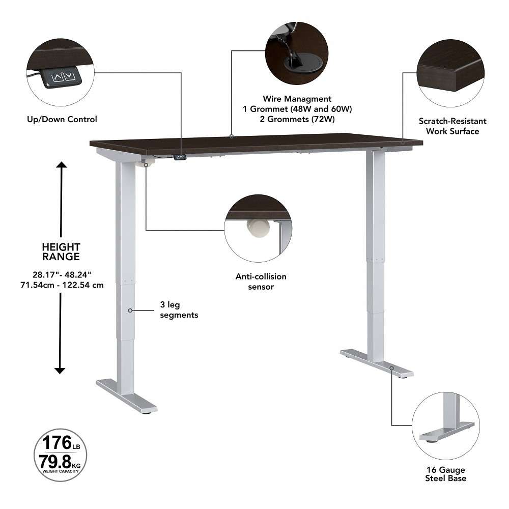 Bush Furniture - Move 40 Series 48Wx24D Electric Height Adjustable Standing Desk in Mocha Cherry - M4S4824MRSK veiw 3