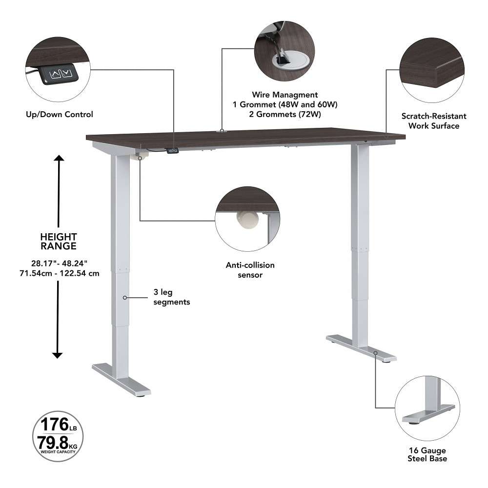 Bush Furniture - Move 40 Series 48Wx24D Electric Height Adjustable Standing Desk in Storm Gray - M4S4824SGSK veiw 3
