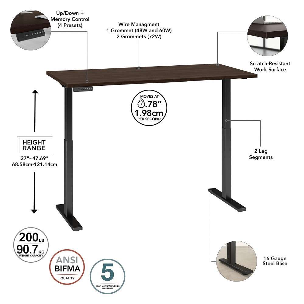 Bush Business Furniture - Move 60 Series 60W x 30D Electric Height Adjustable Standing Desk in Black Walnut with Black Base - M6S6030BWBK veiw 6