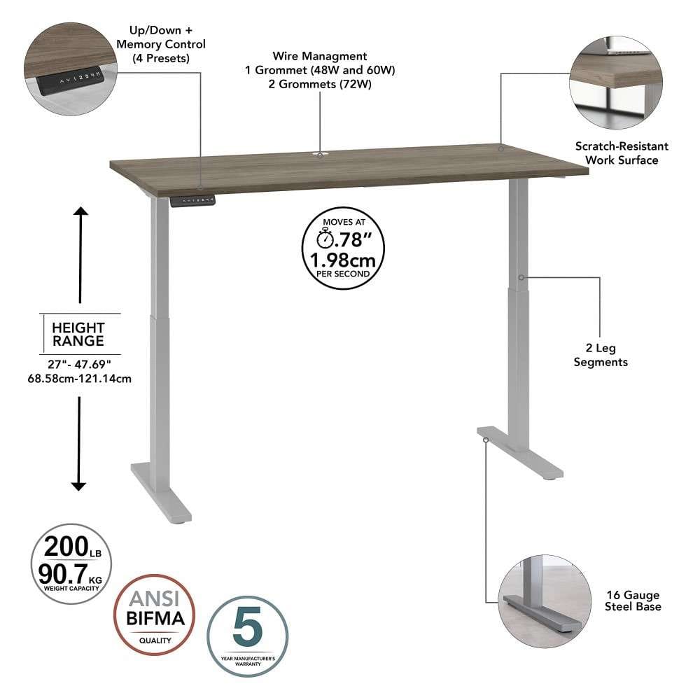 Bush Business Furniture - Move 60 Series 60W x 30D Electric Height Adjustable Standing Desk in Modern Hickory with Cool Gray Metallic Base - M6S6030MHSK veiw 6