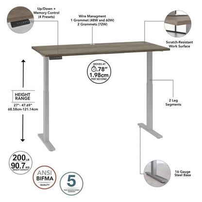 Bush Business Furniture - Move 60 Series 60W x 30D Electric Height Adjustable Standing Desk in Modern Hickory with Cool Gray Metallic Base - M6S6030MHSK veiw 6