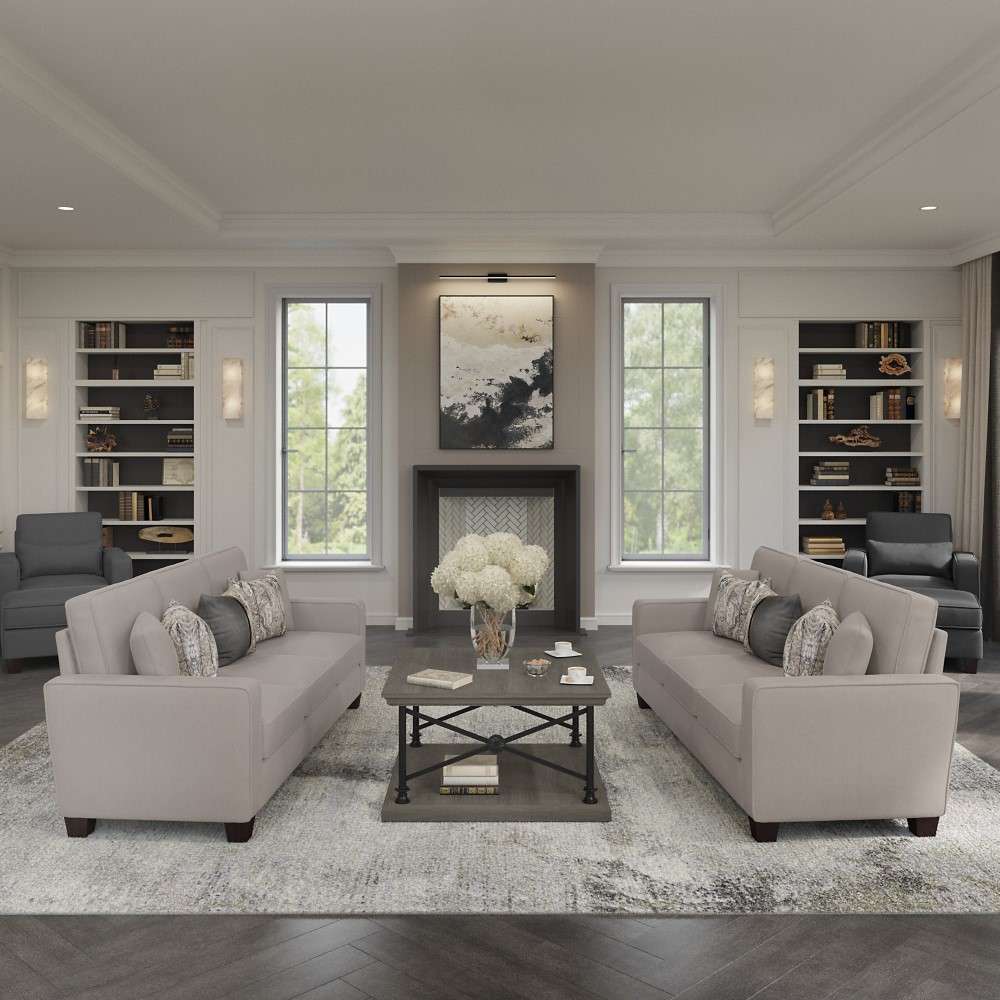 Bush Furniture - Stockton Accent Chair with Arms in Beige Herringbone - SNK36SBGH-03 veiw 4