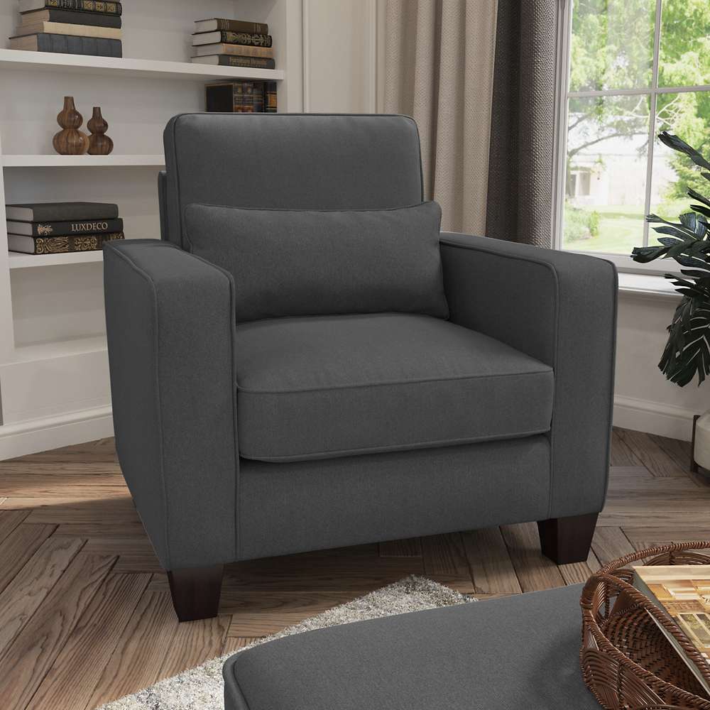 Bush Furniture - Stockton Accent Chair with Arms in Charcoal Gray Herringbone - SNK36SCGH-03 veiw 2