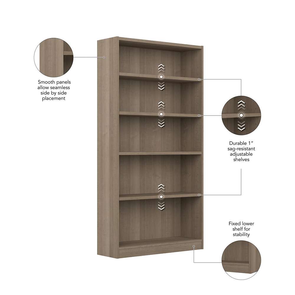 Bush Furniture - Universal  5 Shelf Bookcase in Ash Gray - WL12427 veiw 3