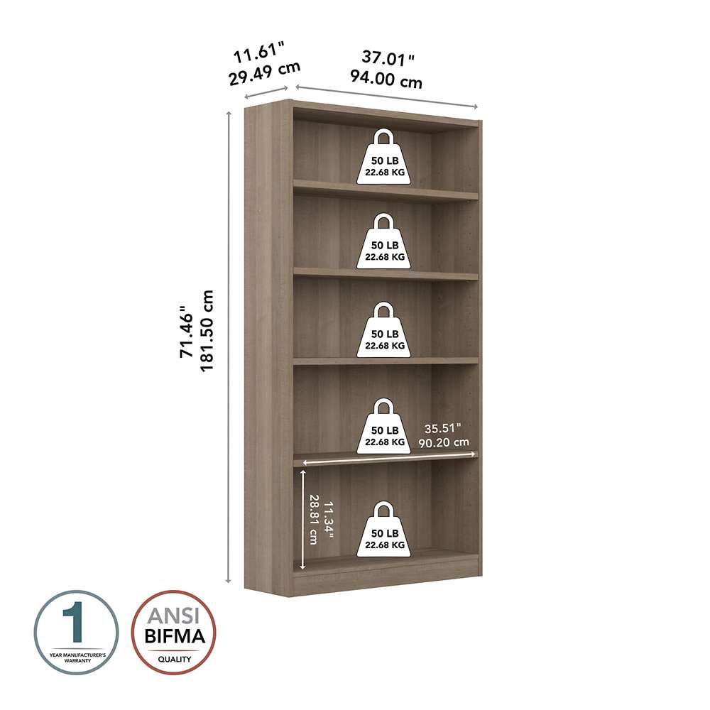 Bush Furniture - Universal  5 Shelf Bookcase in Ash Gray - WL12427 veiw 5