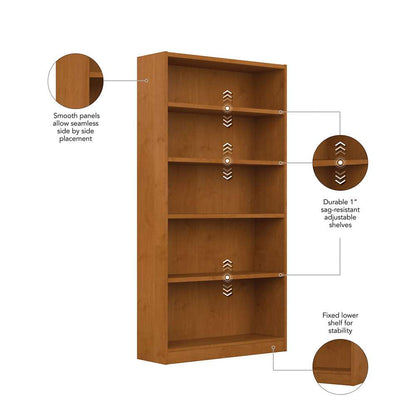 Bush Furniture - Universal  5 Shelf Bookcase in Natural Cherry - WL12467 veiw 3