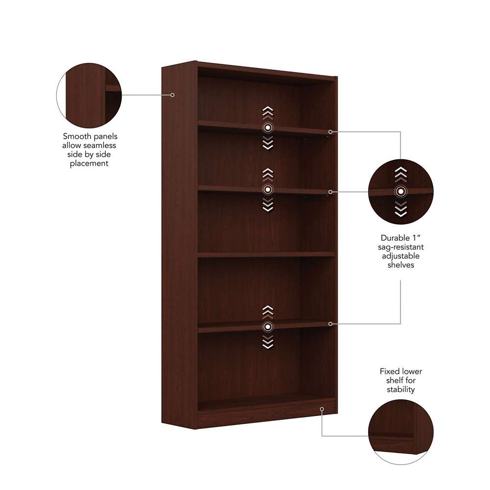 Bush Furniture - Universal  5 Shelf Bookcase in Vogue Cherry - WL12439 veiw 3