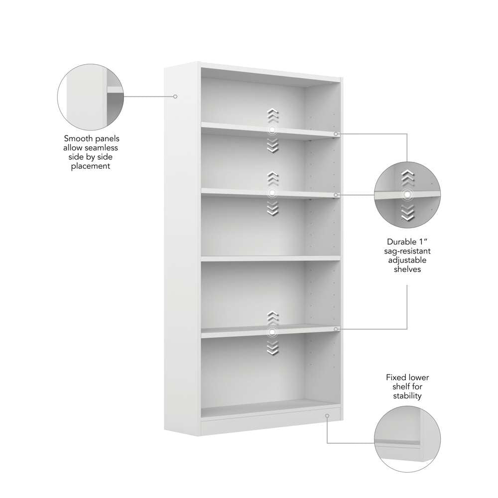 Bush Furniture - Universal  5 Shelf Bookcase in White - WL12417 veiw 3