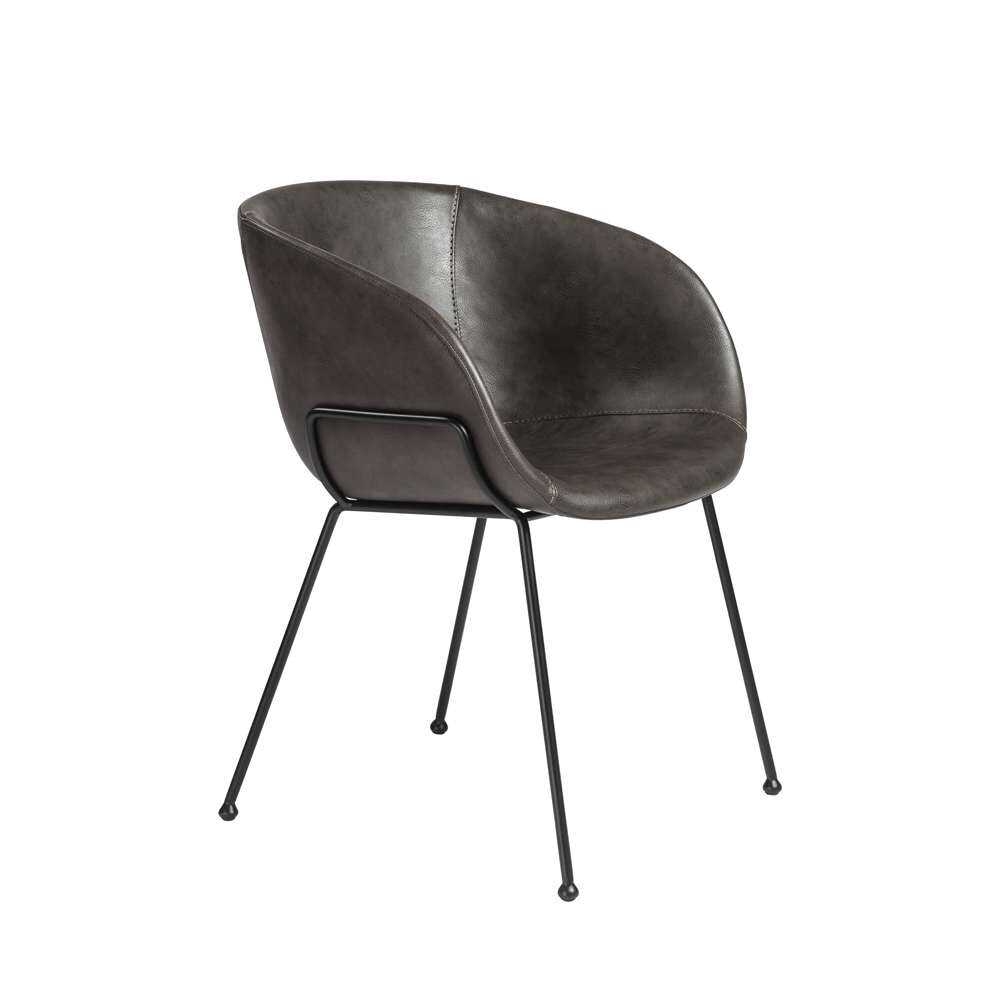 Euro Style - Zach Armchair with Dark Gray Leatherette with Matte Black Legs (Set of 2) - 30488DKGRY veiw 2
