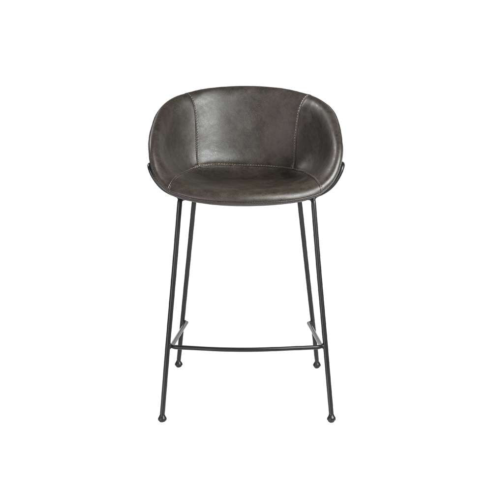 Euro Style - Zach Counter Stool with Dark Gray Leatherette and Matte Black Legs (Set of 2) - 30491DKGRY veiw 1