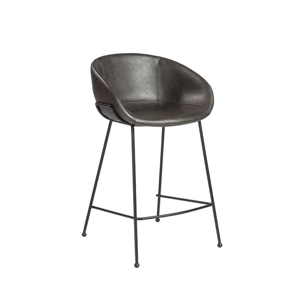 Euro Style - Zach Counter Stool with Dark Gray Leatherette and Matte Black Legs (Set of 2) - 30491DKGRY veiw 2