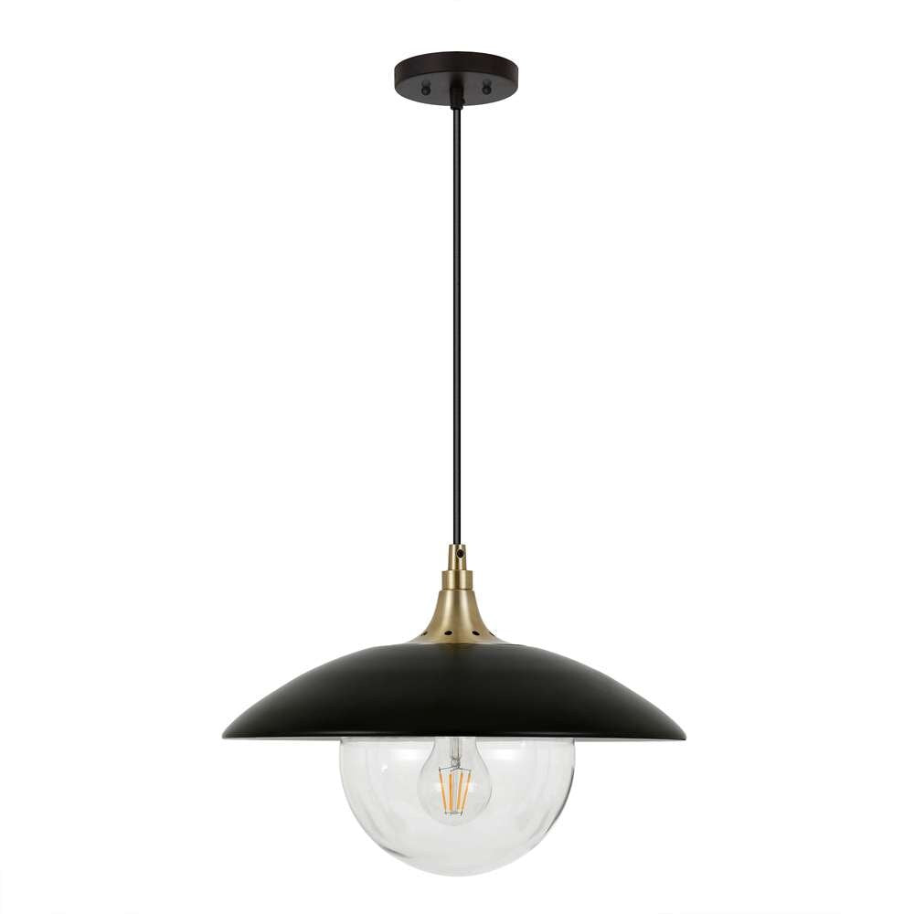 Hudson & Canal - Alvia 14.5in Wide Pendant with Metal/Glass Shade in Matte Black/Brass/Clear - PD0076 veiw 1