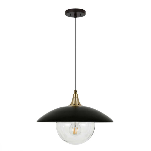 Hudson & Canal - Alvia 14.5in Wide Pendant with Metal/Glass Shade in Matte Black/Brass/Clear - PD0076 veiw 1