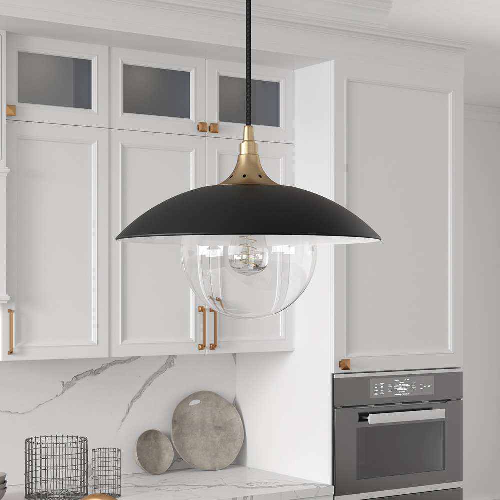 Hudson & Canal - Alvia 14.5in Wide Pendant with Metal/Glass Shade in Matte Black/Brass/Clear - PD0076 veiw 2