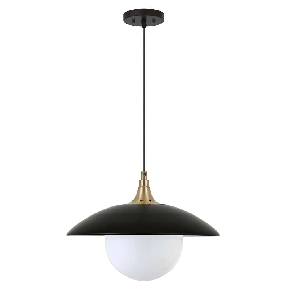 Hudson & Canal - Alvia 14.5in Wide Pendant with Metal/Glass Shade in Matte Black/Brass/White - PD1779 veiw 1