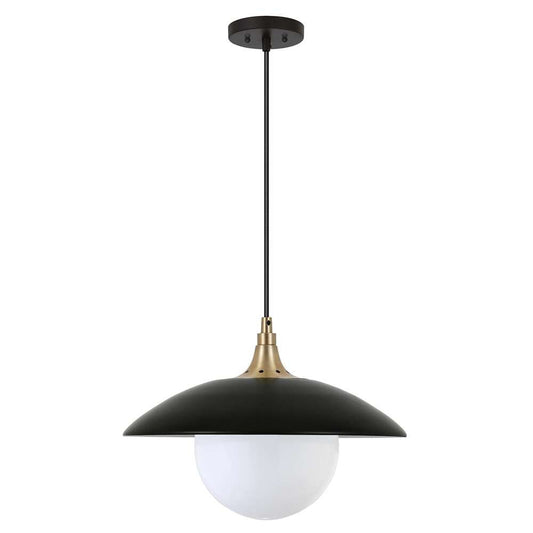Hudson & Canal - Alvia 14.5in Wide Pendant with Metal/Glass Shade in Matte Black/Brass/White - PD1779 veiw 1