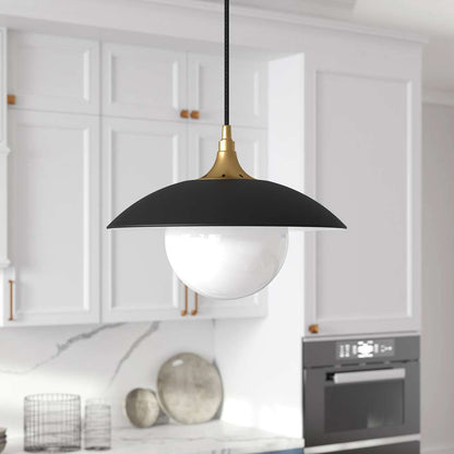 Hudson & Canal - Alvia 14.5in Wide Pendant with Metal/Glass Shade in Matte Black/Brass/White - PD1779 veiw 2