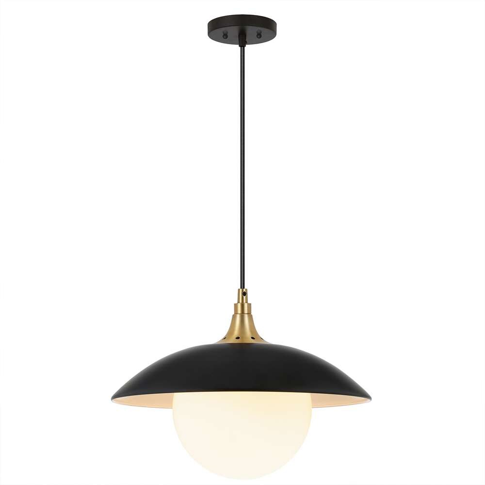 Hudson & Canal - Alvia 14.5in Wide Pendant with Metal/Glass Shade in Matte Black/Brass/White - PD1779 veiw 3