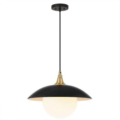 Hudson & Canal - Alvia 14.5in Wide Pendant with Metal/Glass Shade in Matte Black/Brass/White - PD1779 veiw 3