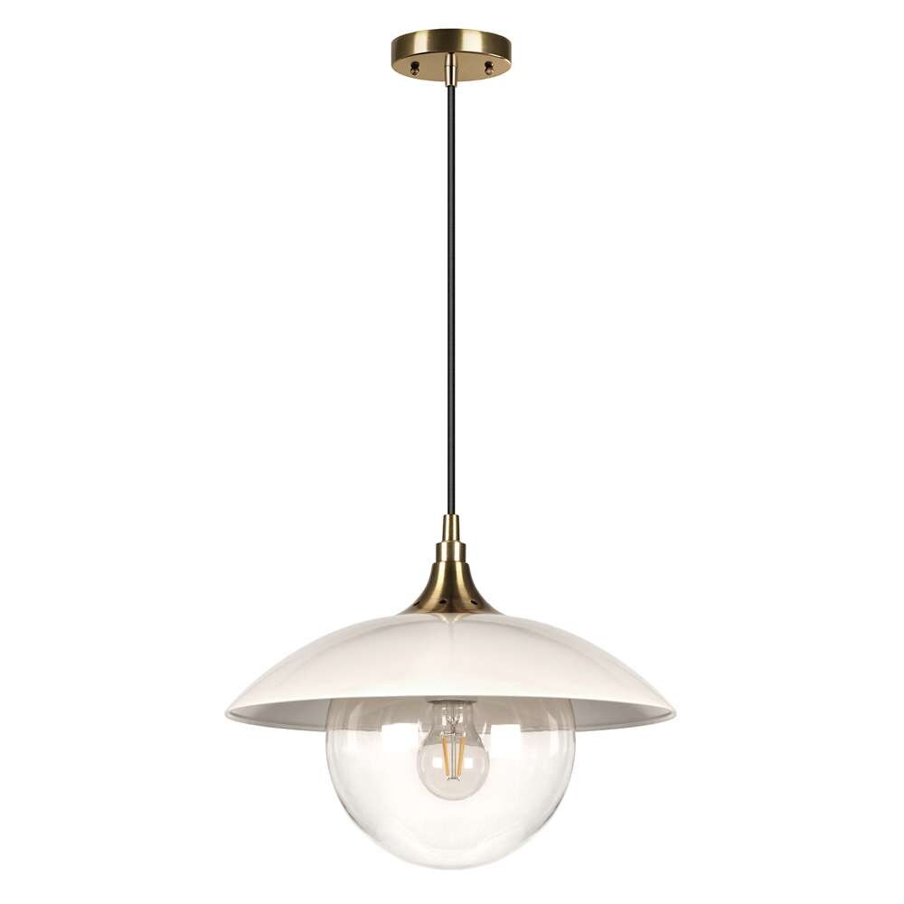 Hudson & Canal - Alvia 14.5in Wide Pendant with Metal/Glass Shade in Pearled White/Brass/Clear - PD0221 veiw 3